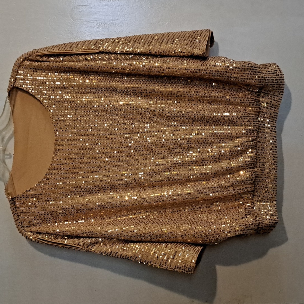 Grace Karin  Women's Sparkly Sequin Top Short Sleeve Loose Party Shirt Med NWT